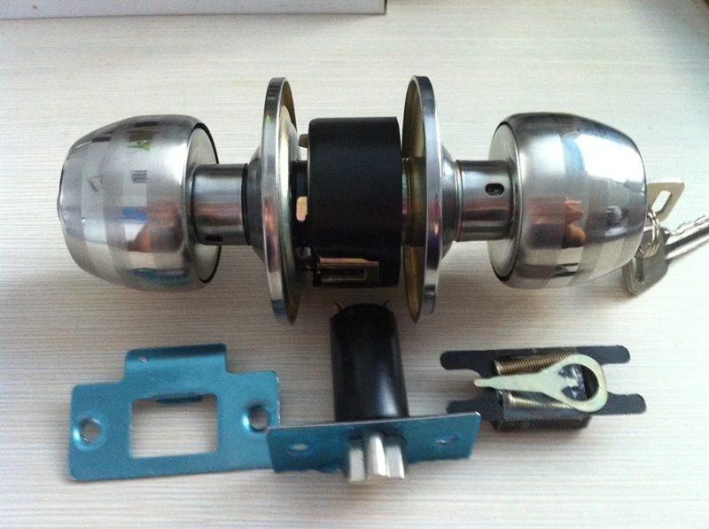 Round Door Handle Door Knobs Lock Stainless Steel Entrance Passage Door Lock with Key for Bedroom Living Room Bathroom 4