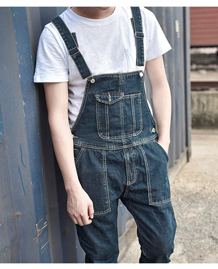 Men's Denim Bib Overalls Working Coveralls Cargo Tactical Jeans Jumpsuits For Man Multi Pockets Suspender Pants Sleeveless (2)