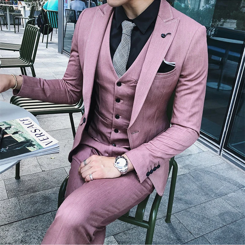 Khaki Wedding Suit Men New Arrival High Quality Men's Suits Formal Three Piece Prom Party Dress Work Business Suit Male Q889
