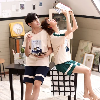 

Short-Sleeve Shirts Shorts Mujer Lovers Leisure Pyjamas 2020 Womens Pajamas Sets Summer Couple Pijama Print