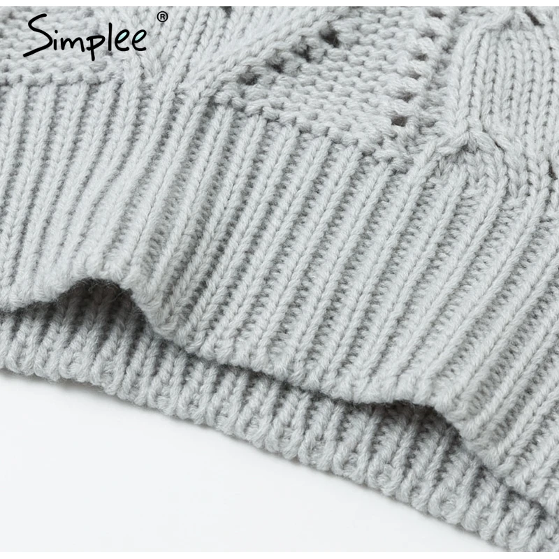 Simplee Hollow out knitted women pullover sweater Lantern sleeve female autumn winter sweater O-neck casual ladies jumper