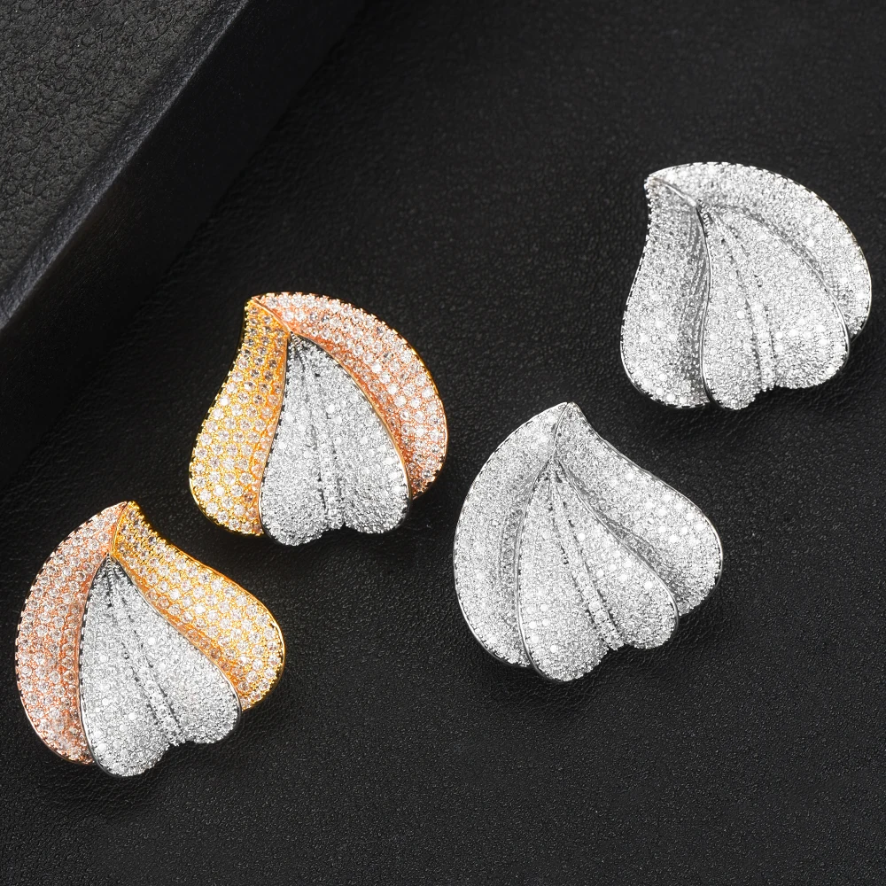 GODKI трендовые 2 слоя в форме сердца серьги-гвоздики для женщин Свадебные CZ Brincos Букле д 'ореиль богемное ювелирное изделие Лидер продаж