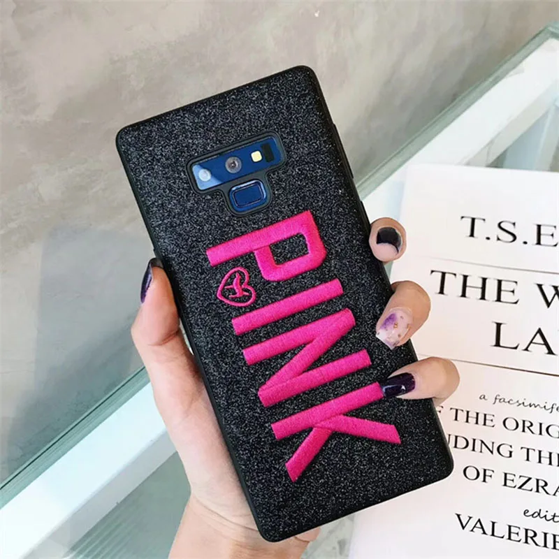 Shining Glitter Embroidery PINK Case For Samsung Note 9 8  S10 lite S9 S8 Anti-fall Cover