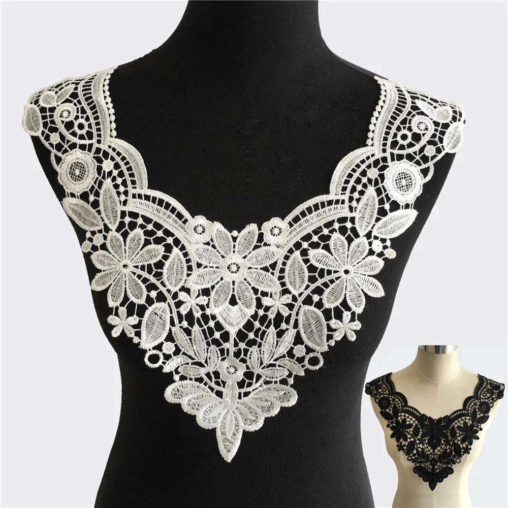 Lace Collar 3D cotton Lace Fabric Trim ribbon DIY Embroidery Applique Sewing guipure wedding Neckline decorate 1pc