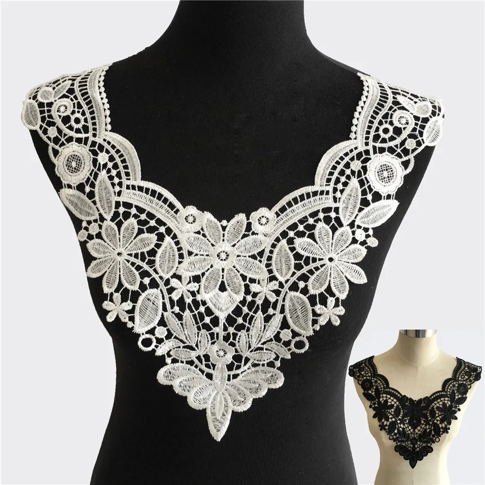 1 Pcs Golden Floral Lace Collar Fabric Trim DIY Embroidery Lace Fabric Neckline Applique Sewing Craft 