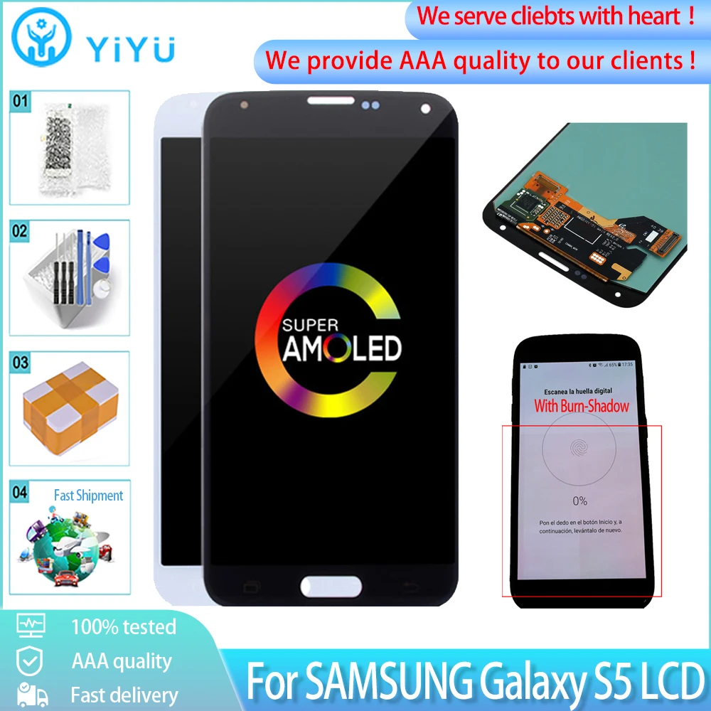 ЖК-дисплей 5 1 &quotAMOLED для SAMSUNG GALAXY S5 i9600 с сенсорным экраном и дигитайзером в сборе