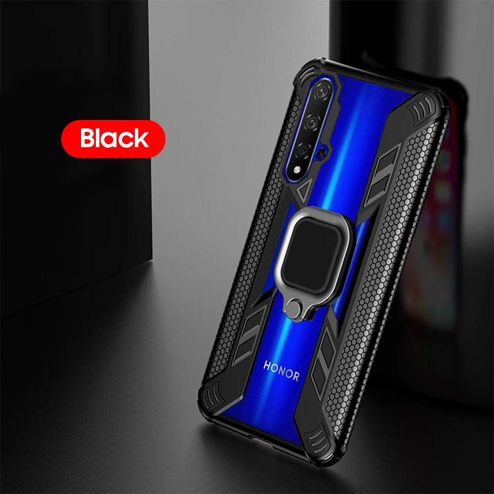 Черный Чехол для Honor 20, чехол для Honor 8x 9X 8A 10 20 lite 10i 20i V20, кольцевой чехол для huawei P smart plus, Магнитный чехол-броня для автомобиля - Цвет: Черный