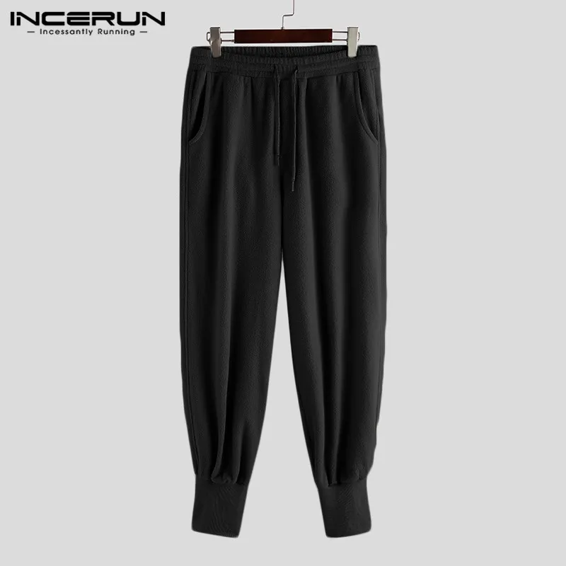 Black Pants Модные мужские Дамские Брюки с кулиской, одноцветные флисовые свободные уличные брюки для бега, мужские зимние теплые повседневные брюки 5XL INCERUN - Цвет: Black Pants