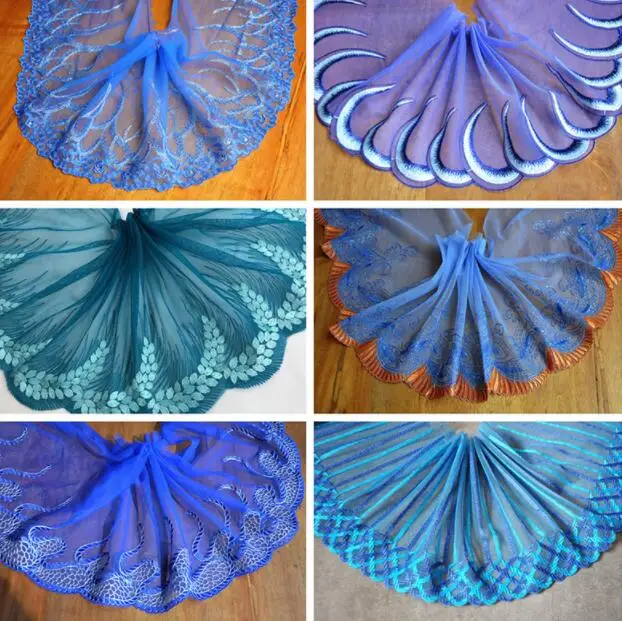 1 Meters Beautiful Royal Blue Series 20cm Width Exquisite Handmade DIY Embroidery Fabric Flower Lace Trim Decoration | Дом и сад