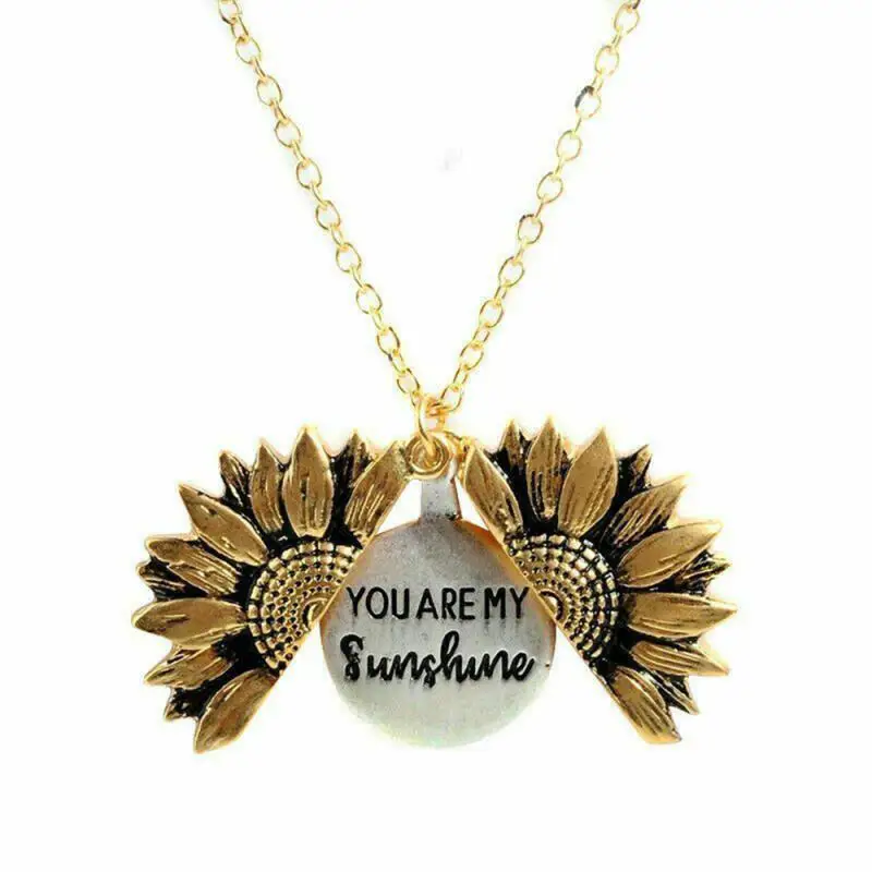 2021 Gold Silver Color Open Locket Necklace Engraved You Are My Sunshine Sunflower Pendant Unique Party Jewelry Gift | Украшения и