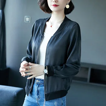 

Women's new long-sleeved stitching short chiffon zipper sunscreen shirt gray