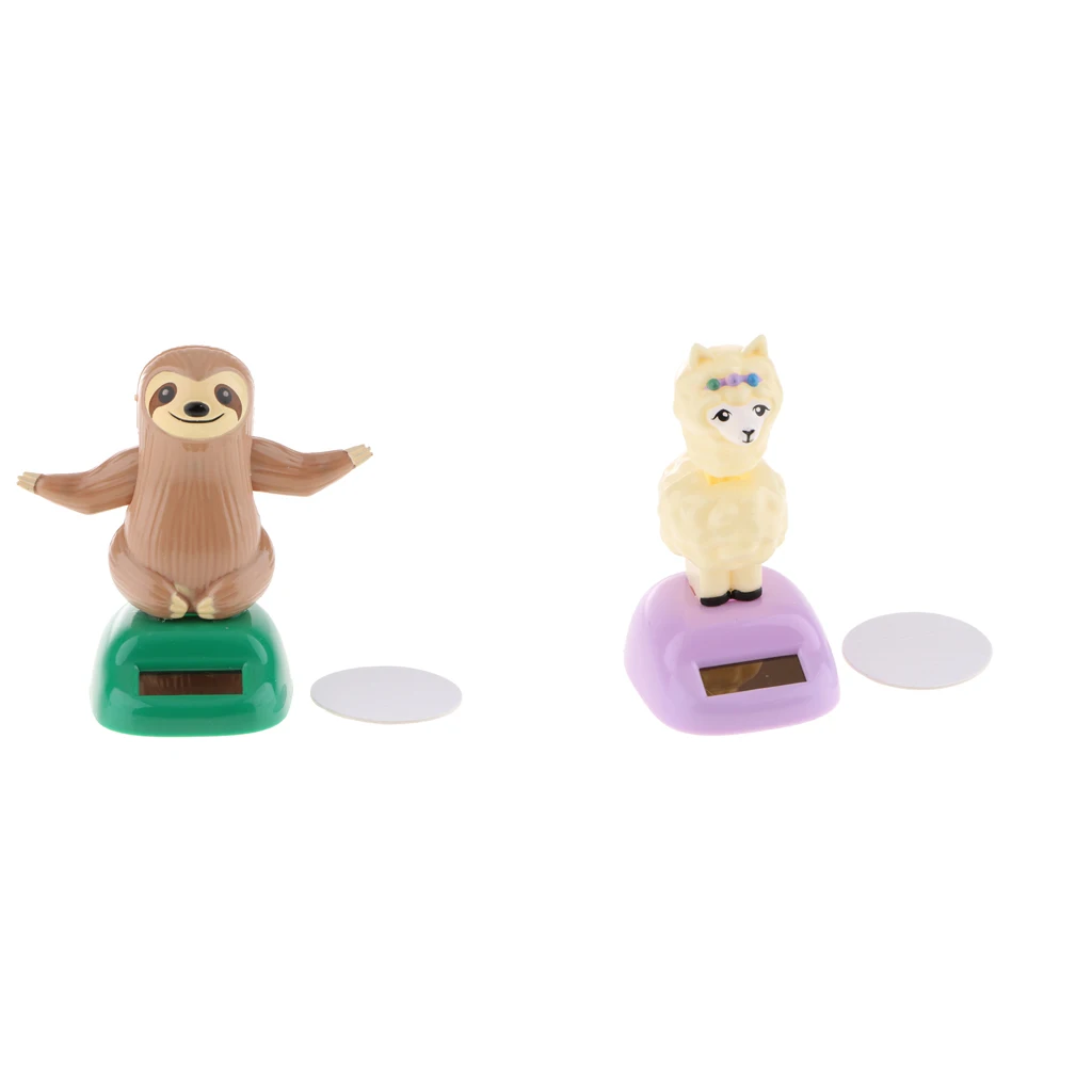 2Pcs Solar Car Dashboard Bobbling Shaking Nodding Toy Bobblehead Toy for Kids Gift Xmas Gift Alpaca & Sloth