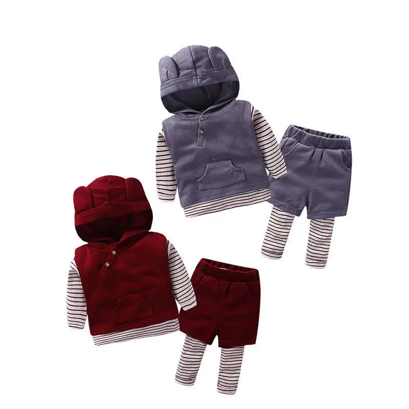 VIMIKID Одежда для малышей комплект осень г. однотонные Цвет без рукавов из хлопка+ футболка с длинным рукавом, футболка в полоску+ с имитацией двух отдельных изделий Повседневное штаны, 3 предмета в комплекте
