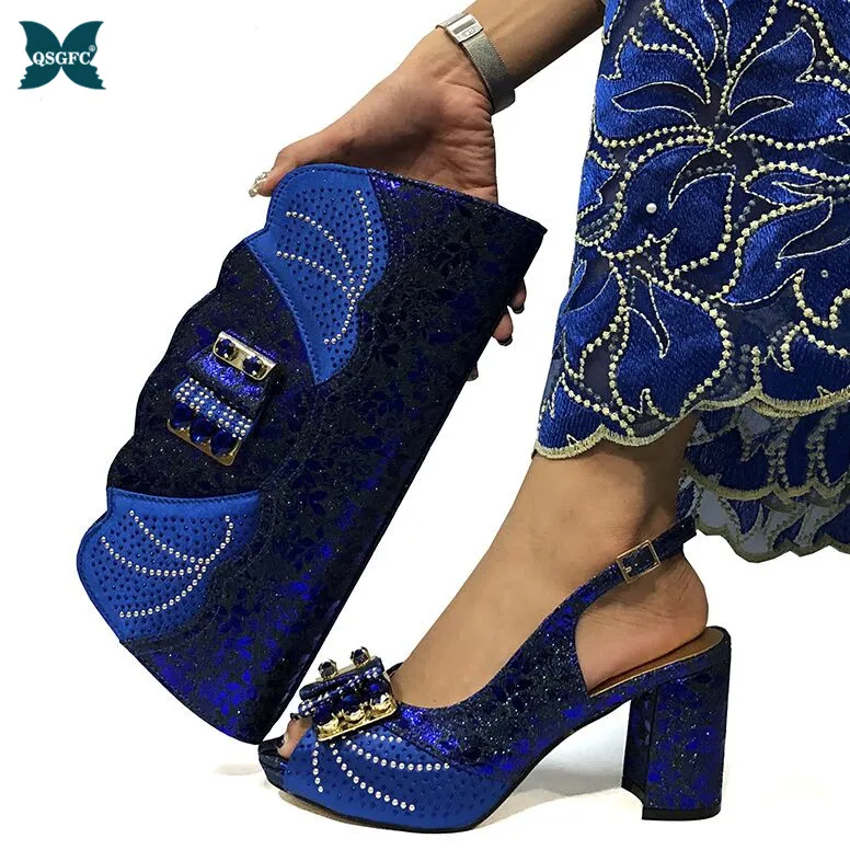 Royal Blue Обувь с сумочкой в комплекте для женщин; комплект из итальянских дизайнерских туфель и сумочки в африканском стиле; стразы; металлические украшения - Цвет: Royal Blue