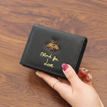 

Genuine Leather Fashion Animal Prints mini wallet womens wallets and purses Bee Money bag Letter Short luxury design small Purse