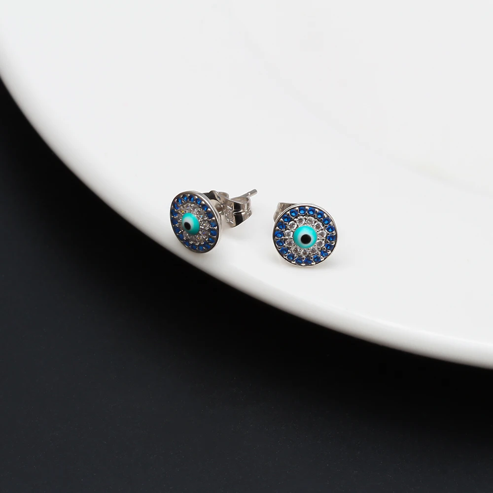 Lucky Eye Micro Pave серьги-гвоздики золотого и серебряного цвета турецкий синий сглаза серьги ювелирные подарки для женщин девушек Дамы EY6515