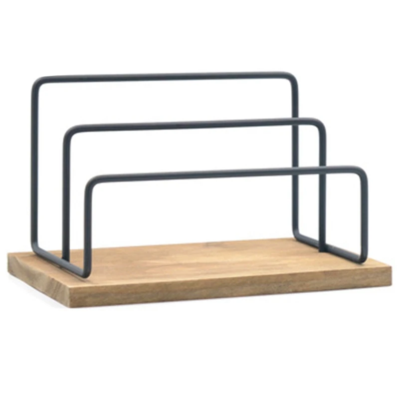 cheap New Desktop Finishing Bookshelf Desktop Classification Storage Bookends Retro Card Holder File Tray Wooden Bottom Letter Frame