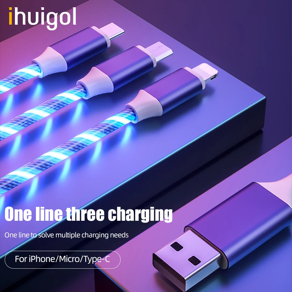 Кабель ihuigol Micro USB 3 в 1 8-контактный с подсветкой для iPhone 11 XS 8 7 Xiaomi Samsung | Мобильные