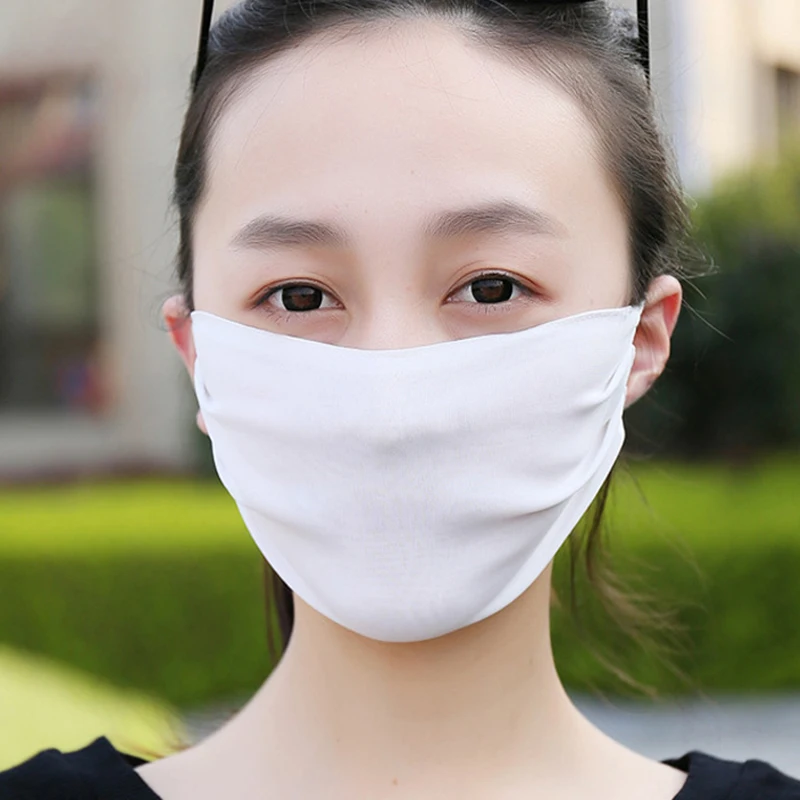 Double Sided Silk Breathable Face Mask Washable Summer Sunscreen Windproof Masks Outdoor Women Solid Face Mouth Masks Wholesale