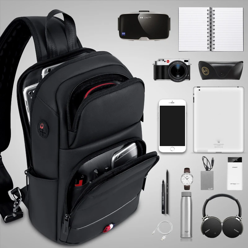 Crossten Crossbody Bags Multifunctional back Backpack USB Charging Messenger Sling Chest Bag Oxford Single Shoulder Strap Pack
