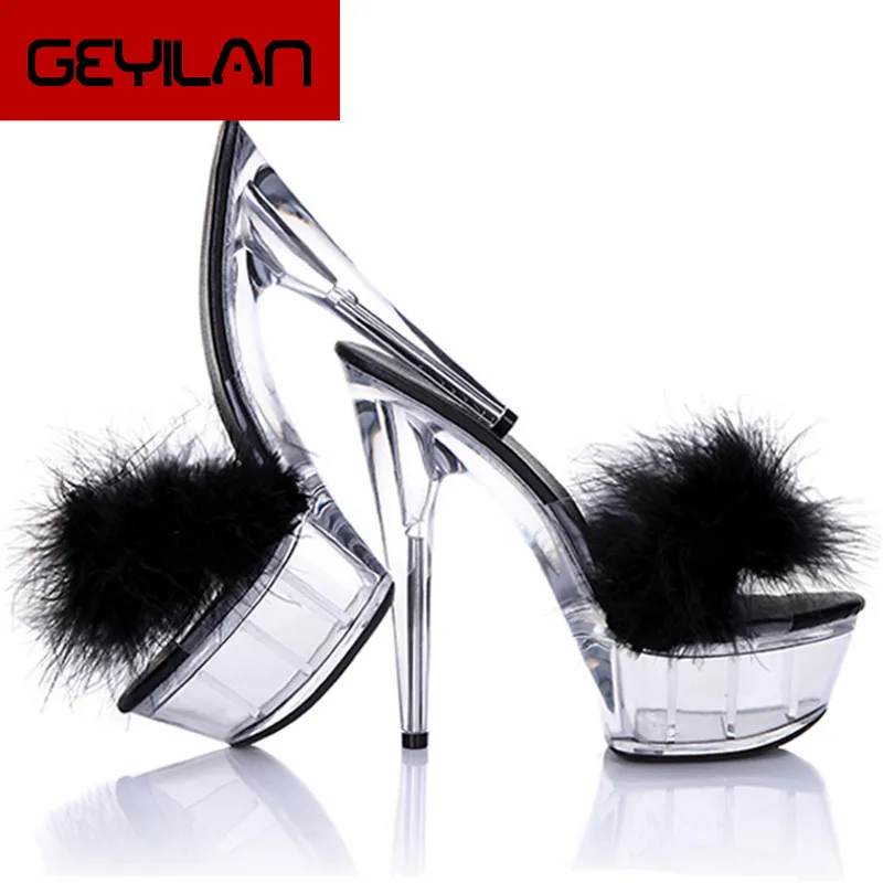

Spring new PU charm shows 15 cm high fashion shoes with cool slippers crystal wedding shoes