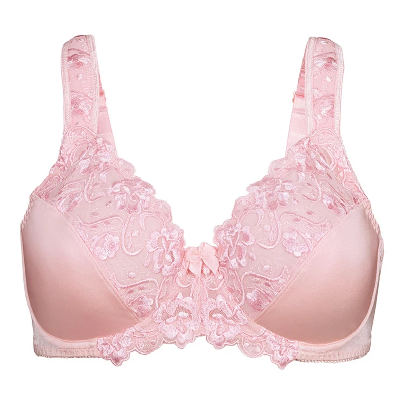 

Women's Minimizer Bra Full Coverage Non-padded Underwire Plus Size Lace Floral Embroidery Unlined Lingerie 42 44 46 B C D DD E F