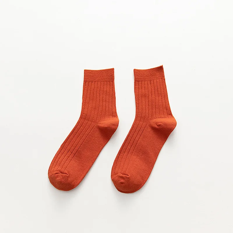 VERIDICAL Combed cotton party dress crew Socks solid Candy color business striped breathable happy weed socks sokken brand - Цвет: Кораллово-Красный