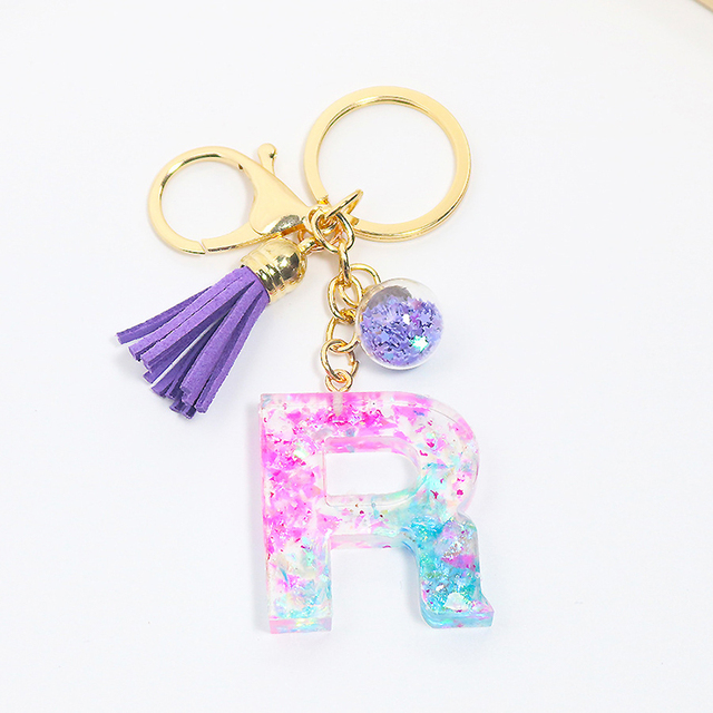Creative Letter Alphabet Crystal Arylic Liquid Keychain Women Key Chains Ring Car Bag Tassels Pendent Charm Gift Accessory