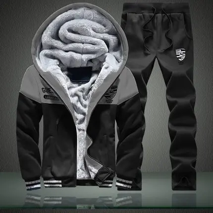 Зимняя мужская спортивная одежда спортивный костюм толстая флисовая куртка с
