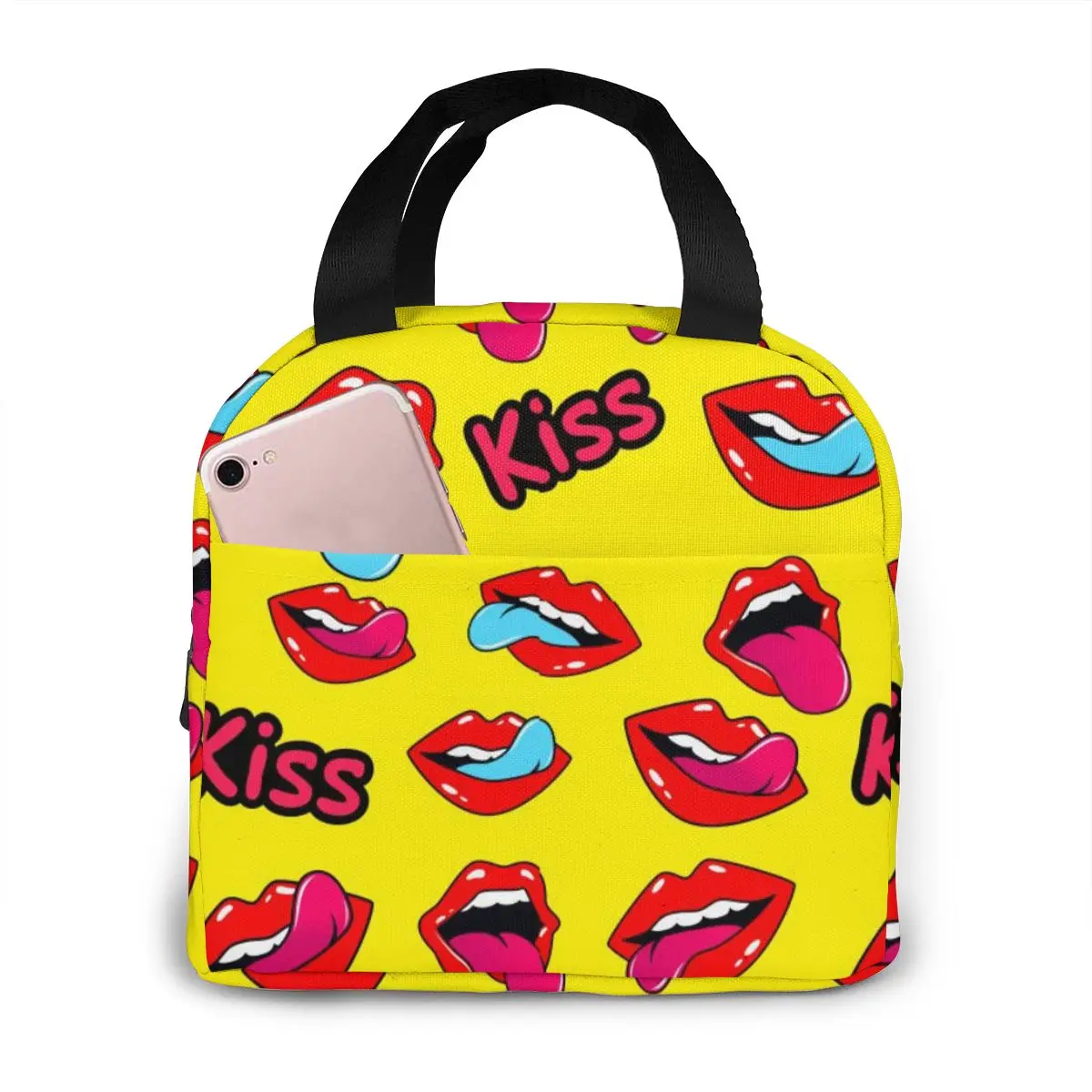 Портативная Изолированная Холщовая Сумка для ланча с объемным рисунком Kiss