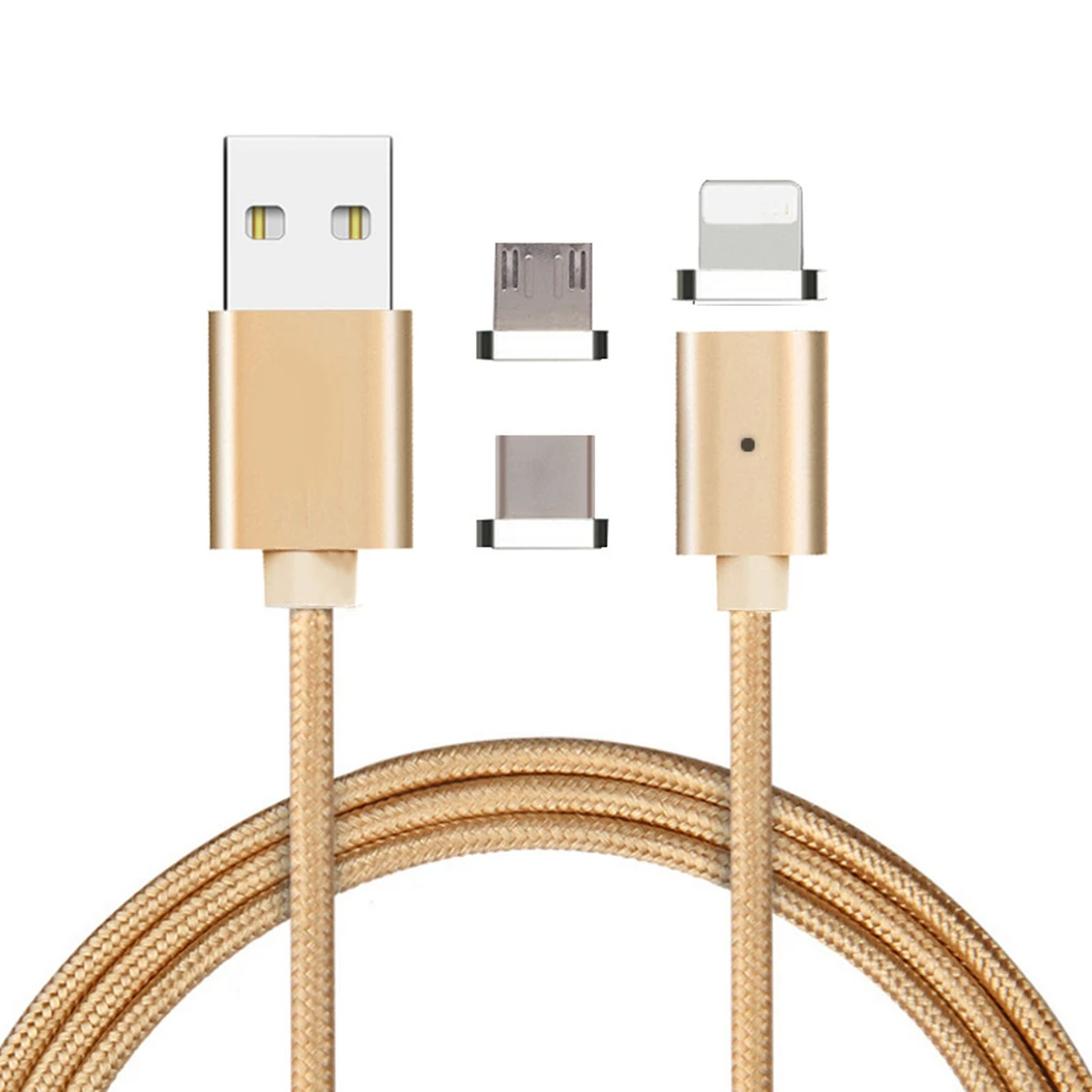 Fast Charging Nylon Braided 3 in 1 Strong Magnetic USB Data Sync Cable for iphone Android Type-C