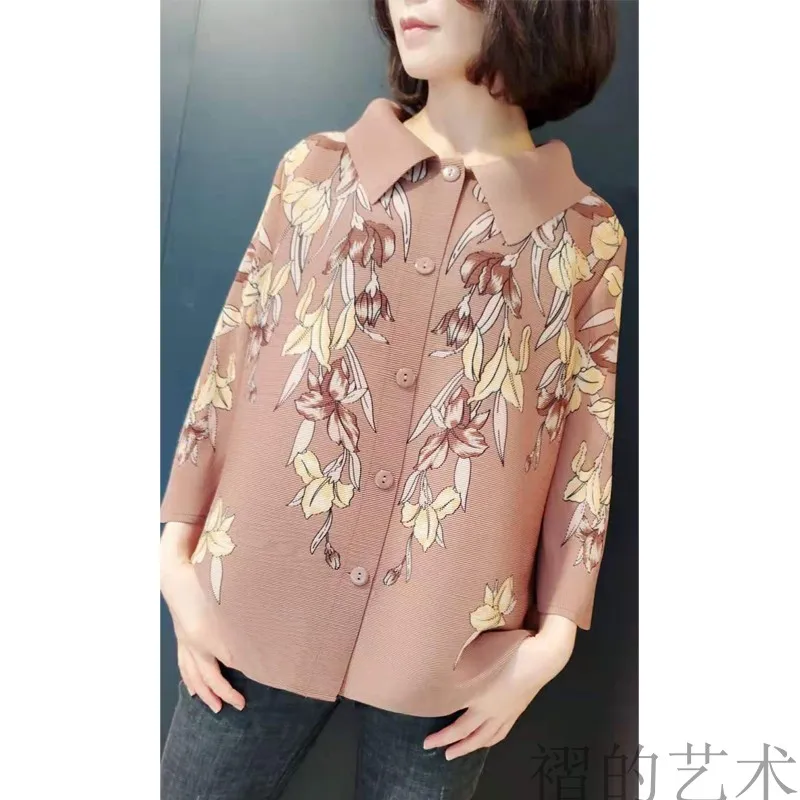Горячая Miyake fold модный принт однобортное с широкой талией девять очков рукав пальто