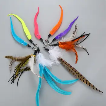

Colorful Cat Stick Feather Fish Mouse Feather Teaser Wand Toy Having Fun Exercise Playing Without The Stick Replace Accessories