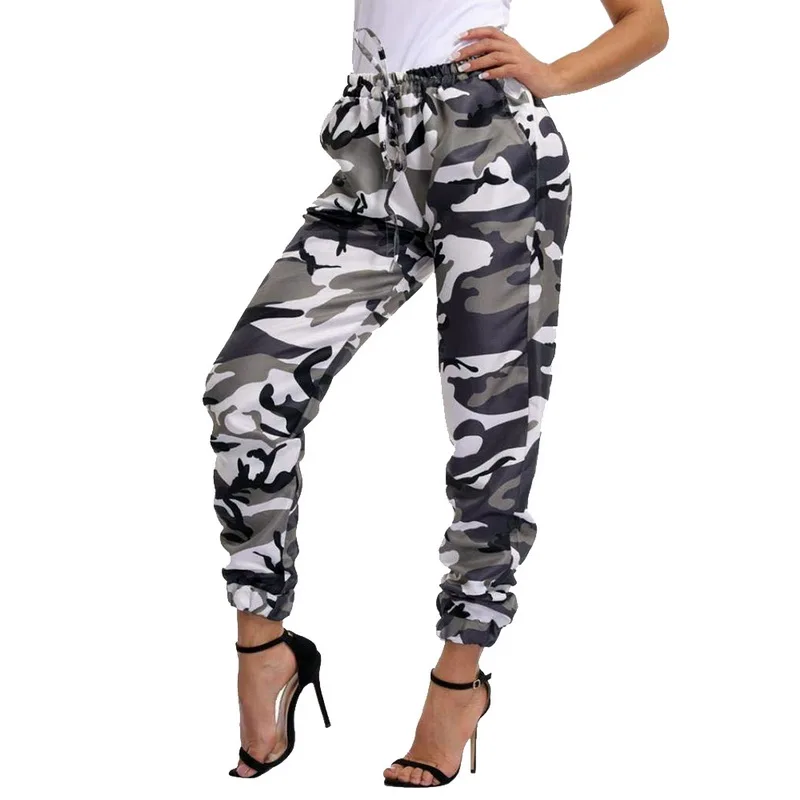 Autumn Fashion Camouflage Printed Cotton Pants Women Casual Pleated Loose Military Trousers Sportwear Gym Camo Pants Female - Цвет: gray