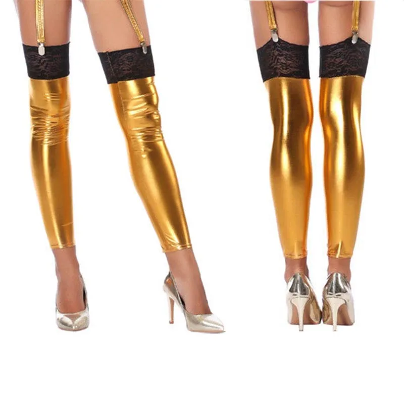 Sexy Women Foil Shiny Footless Thigh 