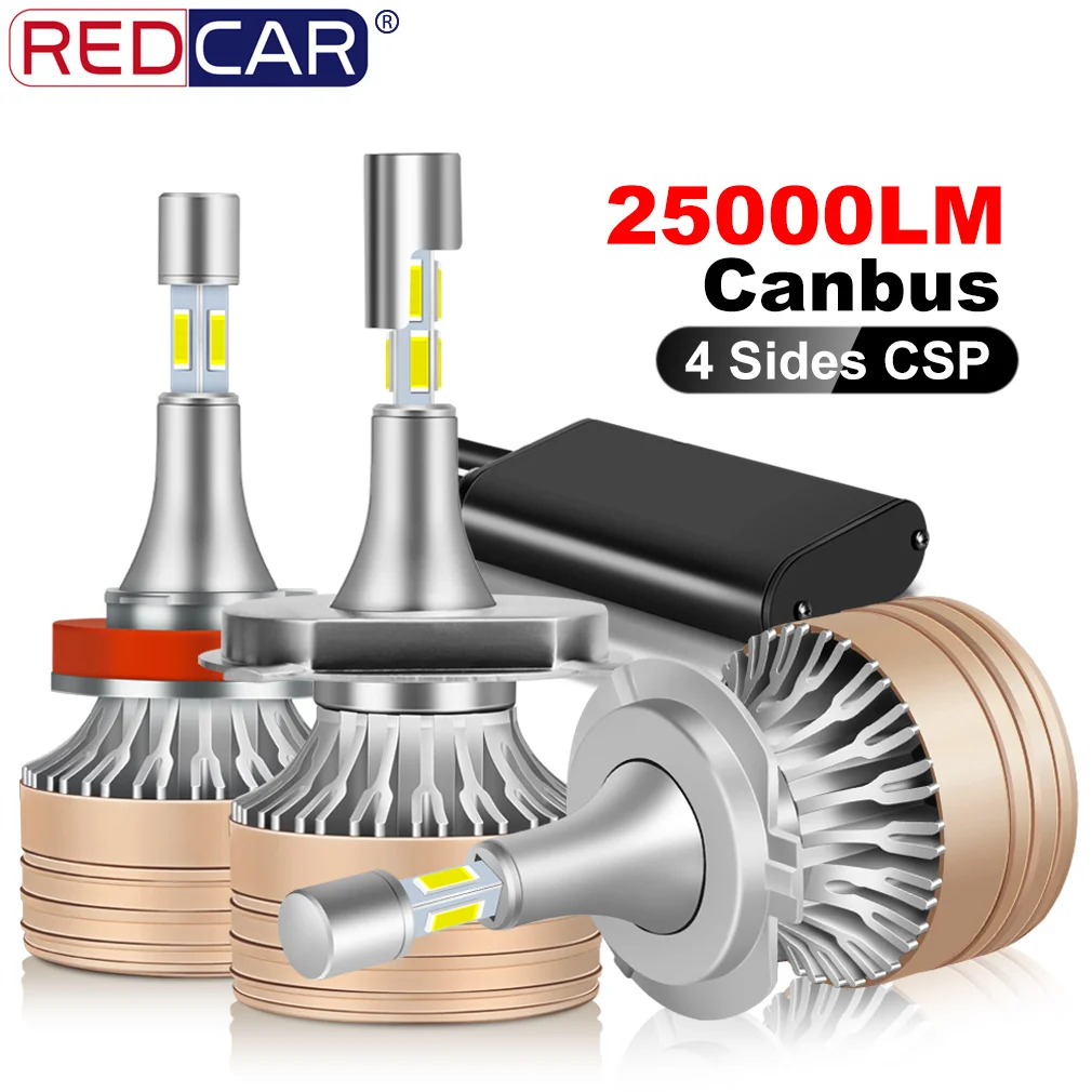 

Светодиодные лампы Canbus 9012 Hir2 H1 H3 H11 9005 HB3 9006 HB4 Turbo, 4-сторонние, 6500 лм, светодиодные лампы для головных фонарей CSP 360 K, °