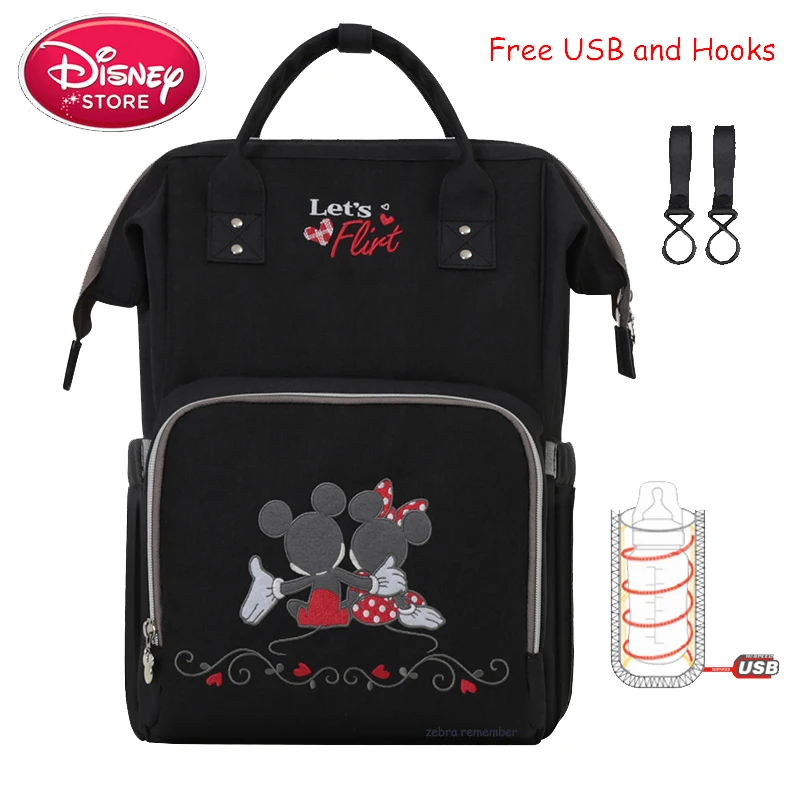 black Сумка для подгузников disney, usb-утеплитель, рюкзак для мамы и ребенка, сумка для ухода за ребенком, дорожная коляска, сумка для подгузников - Цвет: black