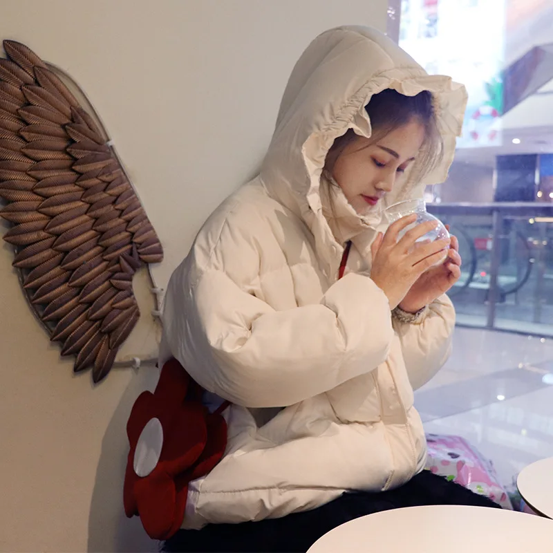

2019 New Style Sun Hat Hooded Short down Jacket Cotton-padded Clothes Student down Coat Loose Winter New Style Cotton Coat