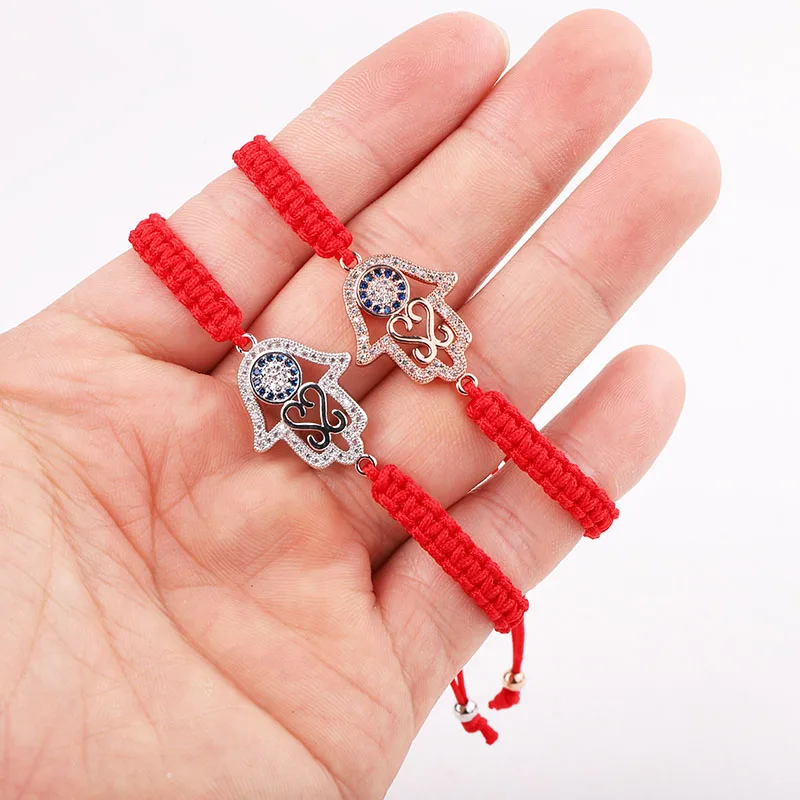 High Quality New Fashion Jewelry CZ Pave Hand Friendship Red Rope Macrame Lucky Bracelet Women Men - Image 6