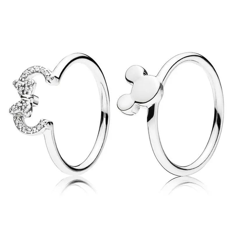 

Free Shipping 100% 925 Sterling Silver Women Fashion Mickey&Minnie Silhoue Party RINGS Love Finger for Women Gift