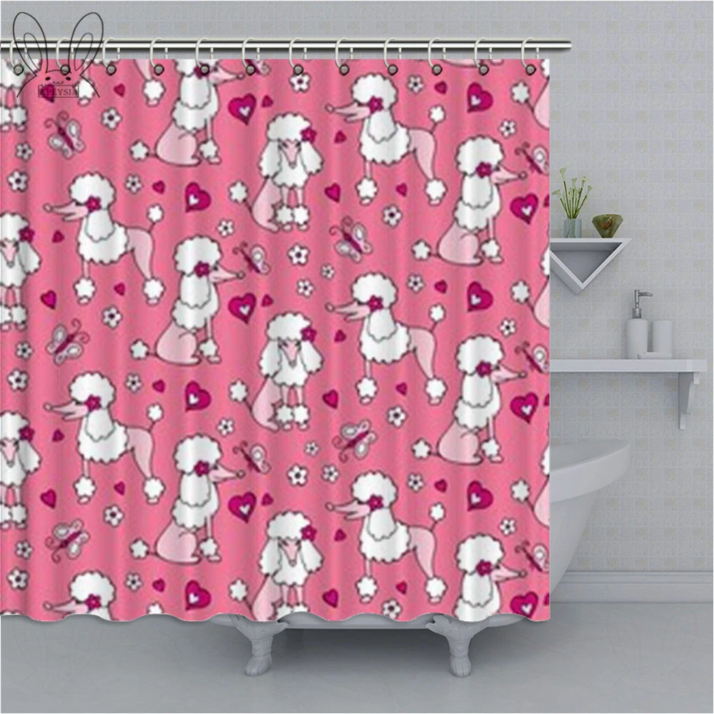 Aplysia Dog Poodle Gray Pink Art Digital Print Polyester Fabric Shower Curtain For Kids Bathroom Decor Shower Sets Polyester Fabric Shower Curtain Shower Curtainfabric Shower Curtain Aliexpress