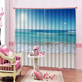 

Custom Any Size Seaside scenery Beach sunset Curtains For Living room Bedroom Blackout Drapes Cortinas 2 Panels With Hooks