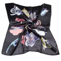 [BYSIFA]Women Men Black Silk Scarf Shawl New Design Spring Autumn Accessories Ladies Genius Flowers Satin Scarves Wraps 90x90cm 2