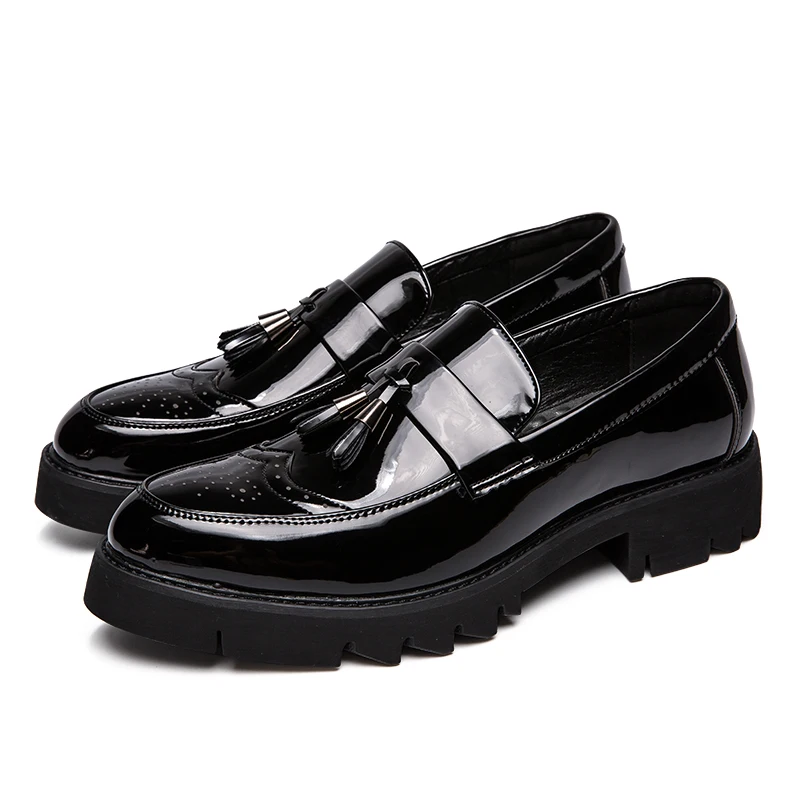 

mens casual business wedding formal dress black patent leather platform shoes oxfords bullock tassels shoe brogue loafers zapato