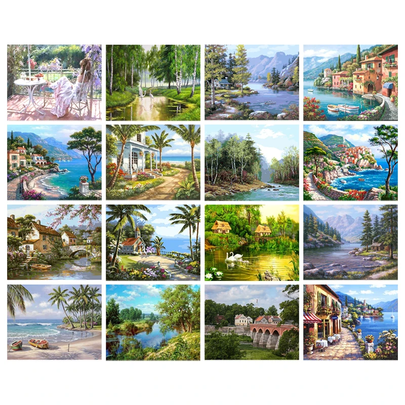 

DIY Diamond Painting 5D Seaside Town Full Square/round Drill Diamond Embroidery Rural Natural Landscape Needlework Wall Art Deco