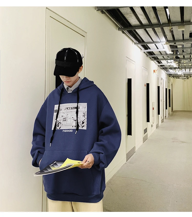 Spring And Autumn Korean-style BF Hip Hop False Printed Hooded Hoodie Men's-INS Hong Kong-Style Loose-Fit Hoodie Men's Two-Piece