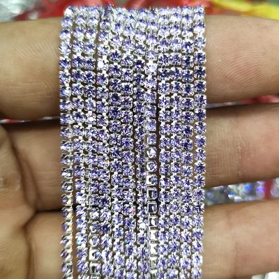 1yard/piece 30colors glass crystal Rhinestone Chain,silver bottom sew on Cup Chains For diy Garment Bags decorations Crystal violet