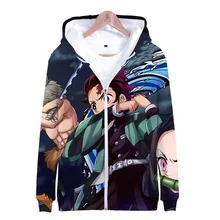 Лидер продаж, мужские толстовки на молнии с рисунком демона, Kimetsu No Yaiba, пуловер с 3D принтом, Harajuku, для женщин, высокое качество, осенняя толстовка, пальто