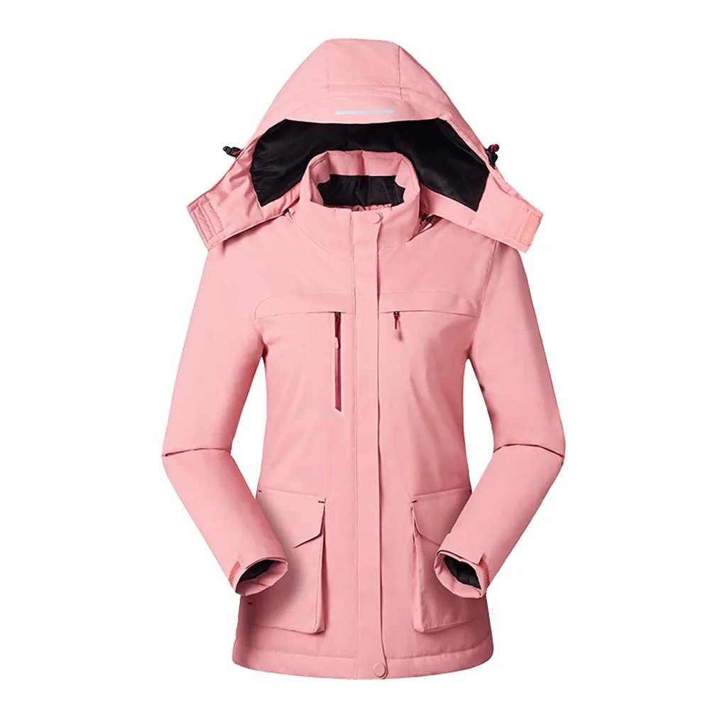 Женские Водонепроницаемые куртки, одноцветная теплая пуховая куртка на молнии с Usb подогревом, ветровка с карманами, походная куртка, повседневная верхняя одежда