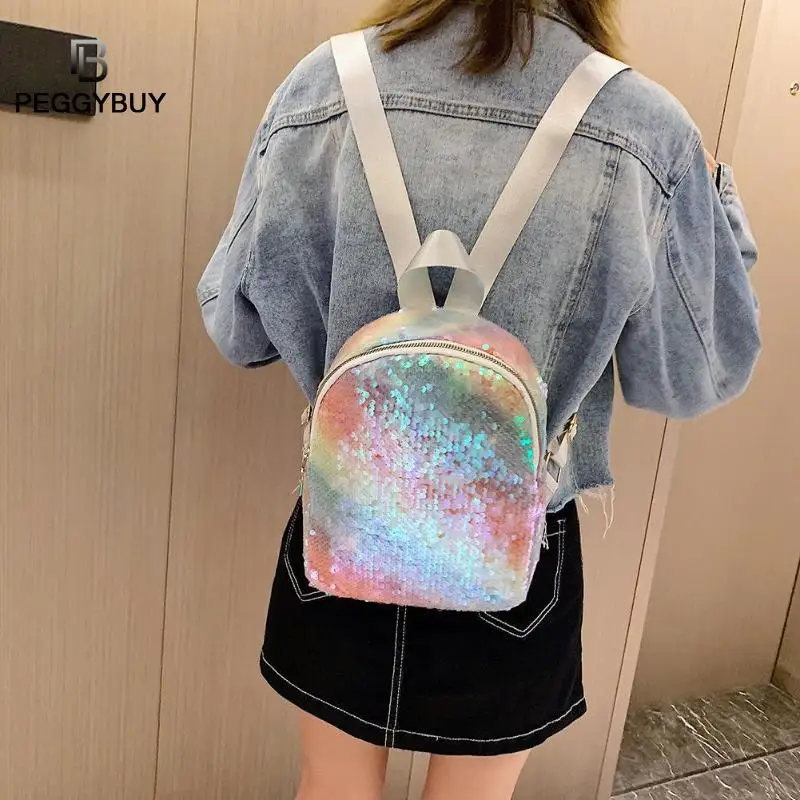 

Glitter Backpack Women Sequins Knapsack Teenage Girls Rucksack Fashion Female PU Leather Cute Multicolor School Bags Casual
